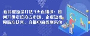新商业流量打法3天直播课：如何升级定位抢占市场，企业短视频精准获客，直播电商盈利系统-创客云联盟
