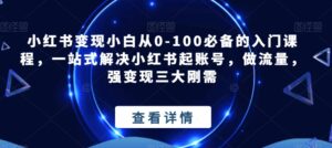 小红书变现小白从0-100必备的入门课程,一站式解决小红书起账号,做流量,强变现三大刚需-创客云联盟