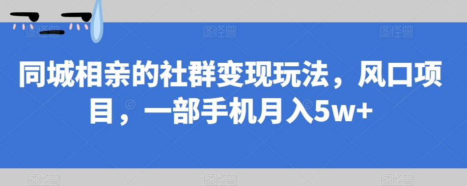同城相亲的社群变现玩法，风口项目，一部手机月入5w+【揭秘】-创客云联盟
