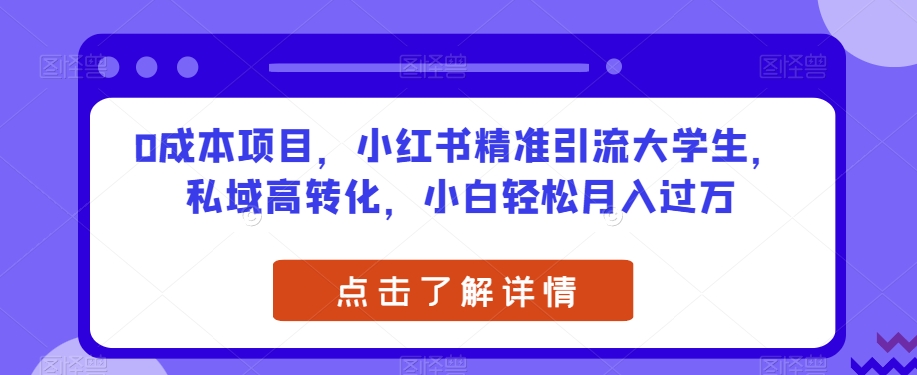 0成本项目，小红书精准引流大学生，私域高转化，小白轻松月入过万【揭秘】-创客云联盟