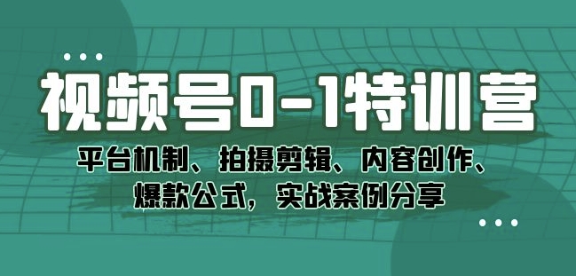 视频号0-1特训营：平台机制、拍摄剪辑、内容创作、爆款公式，实战案例分享-创客云联盟