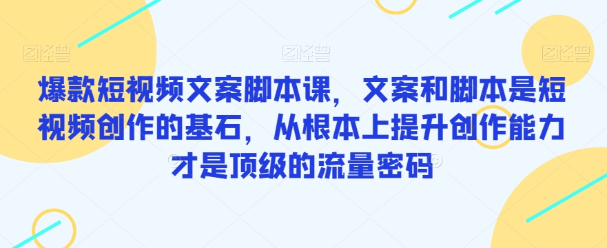 爆款短视频文案脚本课，文案和脚本是短视频创作的基石，从根本上提升创作能力才是顶级的流量密码-创客云联盟
