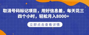 取消号码标记项目，用好信息差，每天花三四个小时，轻松月入8000+【揭秘】-创客云联盟
