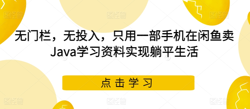 无门栏，无投入，只用一部手机在闲鱼卖Java学习资料实现躺平生活【揭秘】-创客云联盟