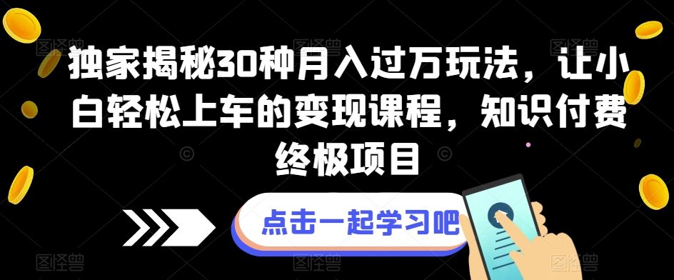 独家揭秘30种月入过万玩法，让小白轻松上车的变现课程，知识付费终极项目【揭秘】-创客云联盟