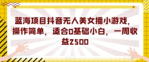 蓝海项目抖音无人美女播小游戏，操作简单，适合0基础小白，一周收益2500【揭秘】-创客云联盟