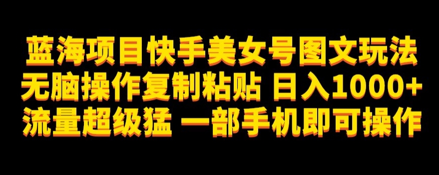 蓝海项目快手美女号图文玩法，无脑操作复制粘贴，日入1000+流量超级猛一部手机即可操作【揭秘】-创客云联盟