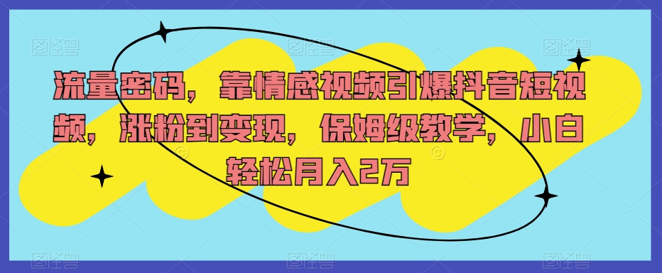 流量密码，靠情感视频引爆抖音短视频，涨粉到变现，保姆级教学，小白轻松月入2万【揭秘】-创客云联盟