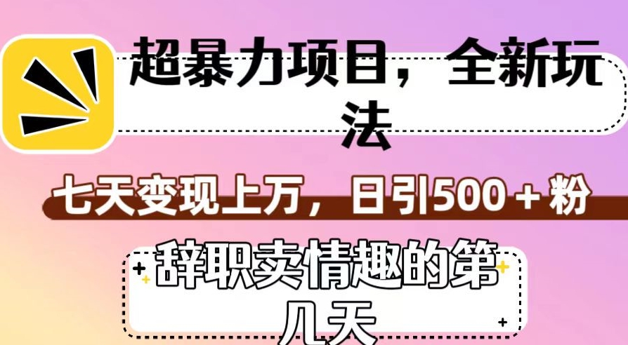 超暴利项目，全新玩法（辞职卖情趣的第几天），七天变现上万，日引500+粉【揭秘】-创客云联盟