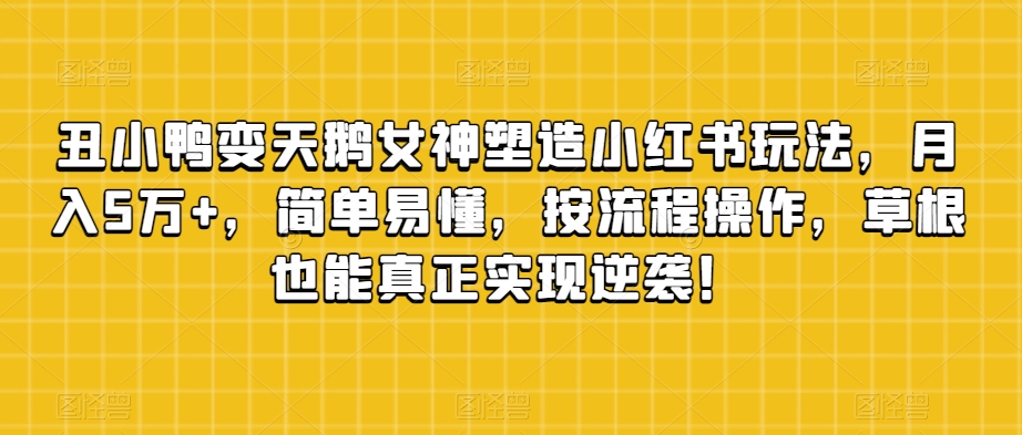 丑小鸭变天鹅女神塑造小红书玩法，月入5万+，简单易懂，按流程操作，草根也能真正实现逆袭！-创客云联盟