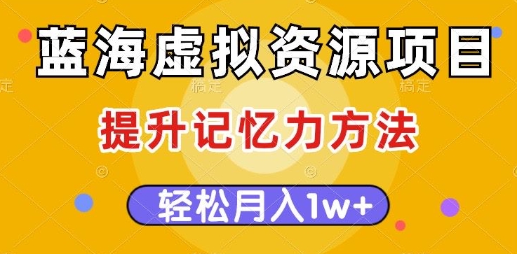 蓝海虚拟资源项目，提升记忆力方法，多种变现方式，轻松月入1w+【揭秘】-创客云联盟
