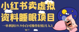 小红书卖虚拟资料睡眠项目，一单利润19.9小白可操作轻松月入3w+【揭秘】-创客云联盟