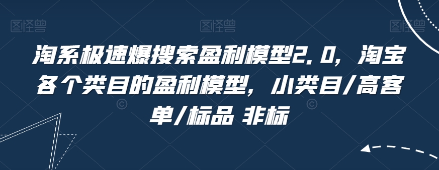 淘系极速爆搜索盈利模型2.0，淘宝各个类目的盈利模型，小类目/高客单/标品 非标-创客云联盟