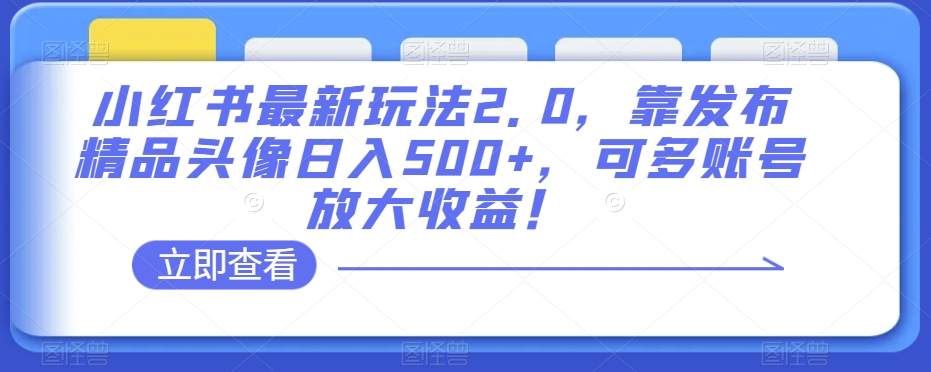 小红书最新玩法2.0，靠发布精品头像日入500+，可多账号放大收益！【揭秘】-创客云联盟