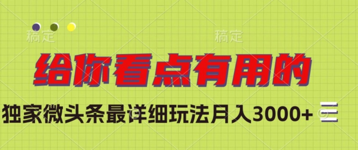 独家微头条最详细玩法，月入3000+【揭秘】-创客云联盟