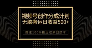 最新视频号创作分成计划，无脑搬运一天收益500+，100%搬运过原创技巧【揭秘】-创客云联盟