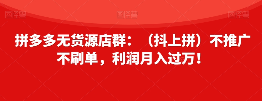 拼多多无货源店群：（抖上拼）不推广不刷单，利润月入过万！【揭秘】-创客云联盟
