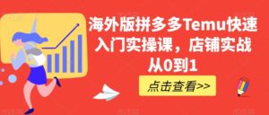 海外版拼多多Temu快速入门实操课,店铺实战从0到1-创客云联盟
