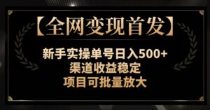 【全网变现首发】新手实操单号日入500+，渠道收益稳定，项目可批量放大【揭秘】-创客云联盟