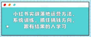 小红书实战落地运营方法，系统训练，抓住搞钱方向，跟有结果的人学习-创客云联盟