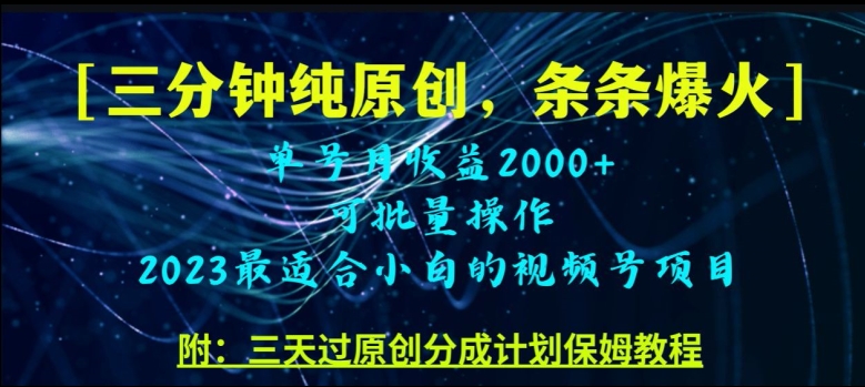 三分钟制作视频号纯原创，条条爆款，轻松月入过万【揭秘】-创客云联盟