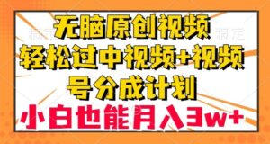 无脑原创视频，轻松过中视频+视频号分成计划，小白也能月入3w+【揭秘】-创客云联盟