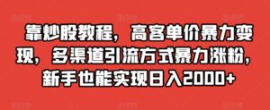 靠炒股教程，高客单价暴力变现，多渠道引流方式暴力涨粉，新手也能实现日入2000+【揭秘】-创客云联盟