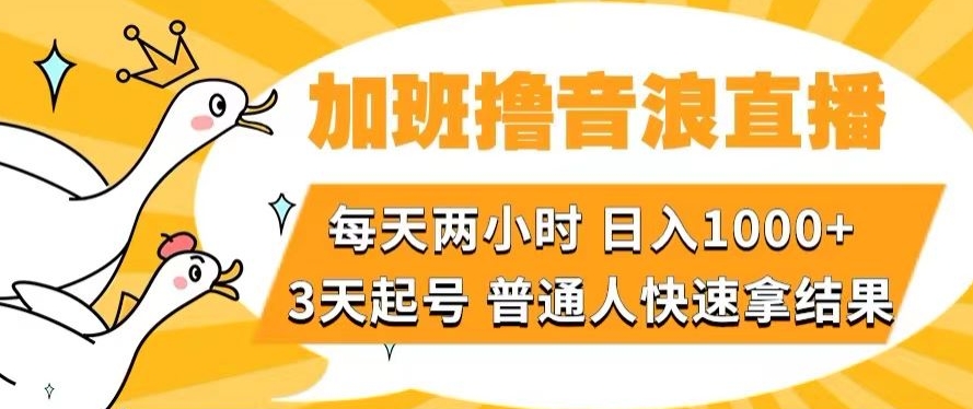 加班撸音浪直播，每天两小时，日入1000+，直播话术才3句，3天起号，普通人快速拿结果【揭秘】-创客云联盟