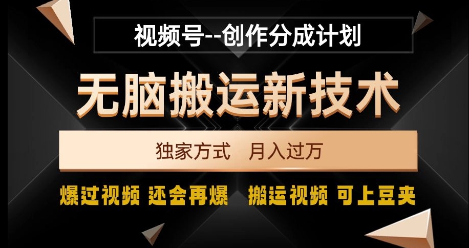 视频号无脑搬运新技术，破原创壕流量，独家方式，爆过视频，还会再爆【揭秘】-创客云联盟