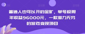 普通人也可以开的金矿，单号极限年收益96000元，一款潜力无穷的游戏变现项目【揭秘】-创客云联盟