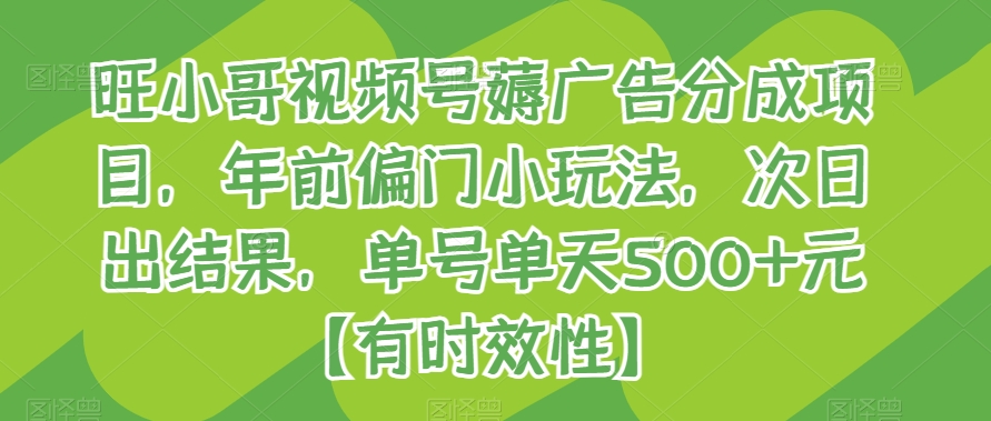 旺小哥视频号薅广告分成项目，年前偏门小玩法，次日出结果，单号单天500+元【有时效性】-创客云联盟