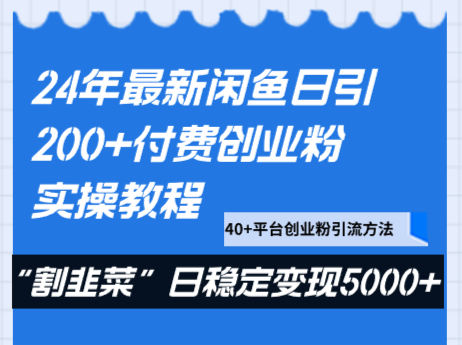 24年最新闲鱼日引200+付费创业粉，割韭菜每天5000+收益实操教程！-创客云联盟