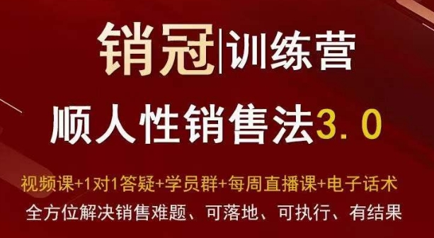 爆款！销冠训练营3.0之顺人性销售法，全方位解决销售难题、可落地、可执行、有结果-创客云联盟