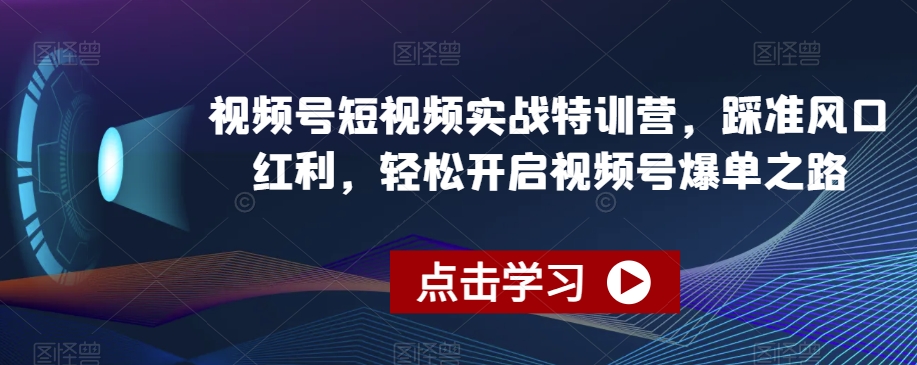 视频号短视频实战特训营，踩准风口红利，轻松开启视频号爆单之路-创客云联盟