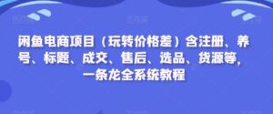 闲鱼电商项目(玩转价格差)含注册、养号、标题、成交、售后、选品、货源等,一条龙全系统教程-创客云联盟