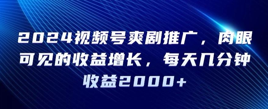 2024视频号爽剧推广，肉眼可见的收益增长，每天几分钟收益2000+【揭秘】-创客云联盟
