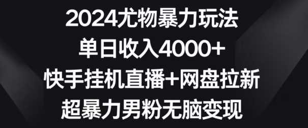 2024尤物暴力玩法，单日收入4000+，快手挂机直播+网盘拉新，超暴力男粉无脑变现【揭秘】-创客云联盟