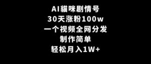 （9114期）AI貓咪剧情号，30天涨粉100w，制作简单，一个视频全网分发，轻松月入1W+-创客云联盟