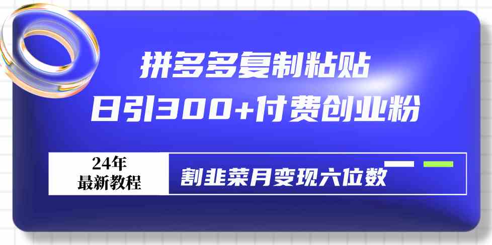 （9129期）拼多多复制粘贴日引300+付费创业粉，割韭菜月变现六位数最新教程！-创客云联盟