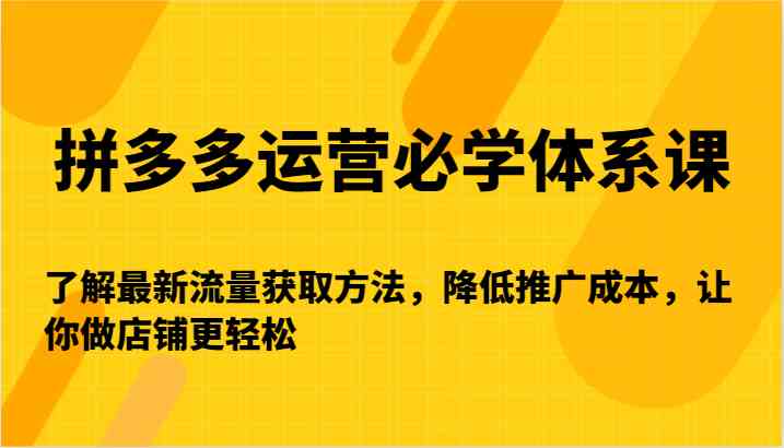 拼多多运营必学体系课-了解最新流量获取方法，降低推广成本，让你做店铺更轻松-创客云联盟