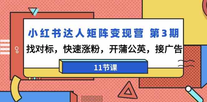 小红书达人矩阵变现营第3期，找对标，快速涨粉，开蒲公英，接广告（11节课）-创客云联盟