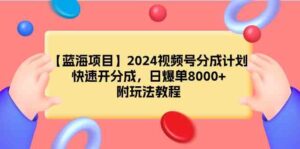（9308期）【蓝海项目】2024视频号分成计划，快速开分成，日爆单8000+，附玩法教程-创客云联盟