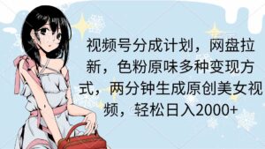 (9367期)视频号分成计划,网盘拉新,色粉原味多种变现方式,两分钟生成原创美女…-创客云联盟