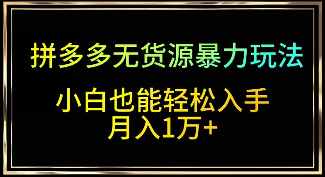 拼多多无货源暴力玩法，全程干货，小白也能轻松入手，月入1万+-创客云联盟