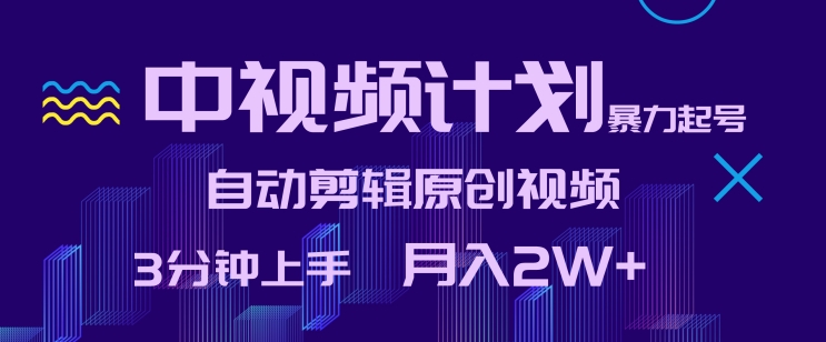 中视频计划暴力起号，自动剪辑原创视频，3分钟上手，月入2W+-创客云联盟