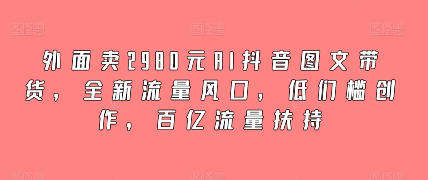 外面卖2980元AI抖音图文带货，全新流量风口，低们槛创作，百亿流量扶持-创客云联盟