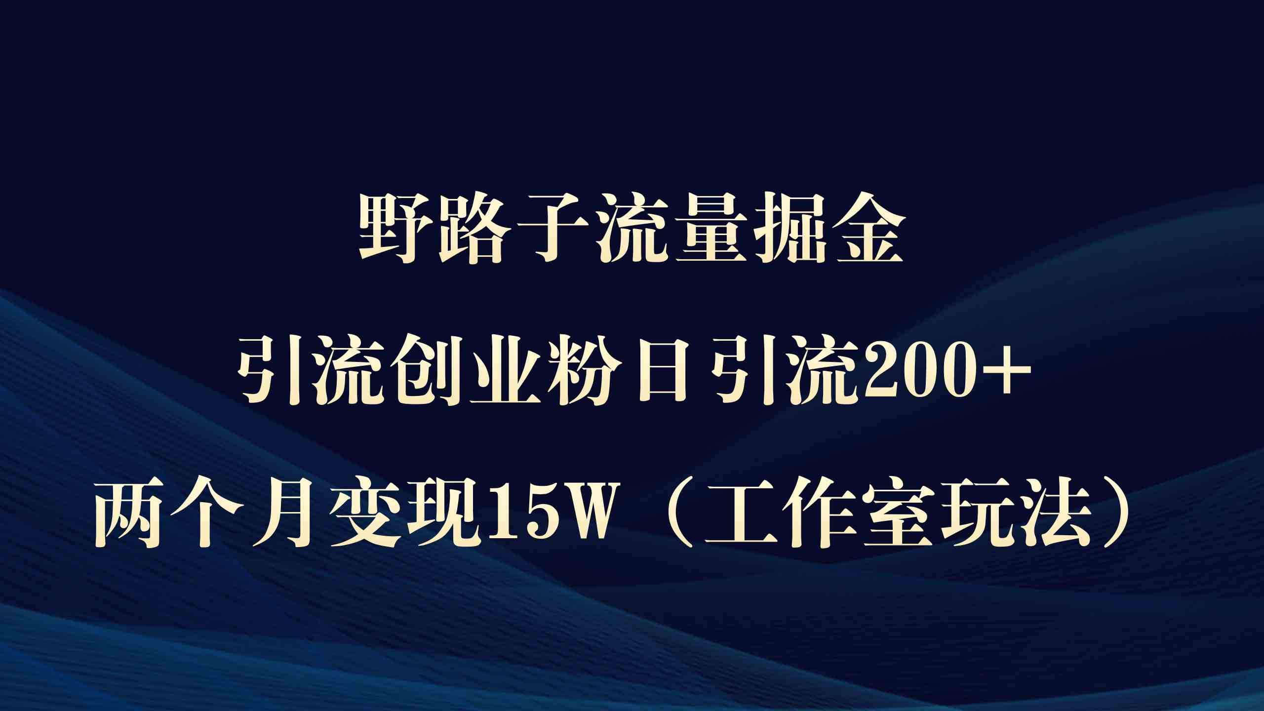 （9513期）野路子流量掘金，引流创业粉日引流200+，两个月变现15W（工作室玩法））-创客云联盟