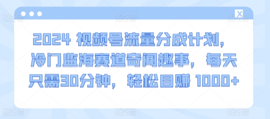 2024视频号流量分成计划，冷门监海赛道奇闻趣事，每天只需30分钟，轻松目赚 1000+-创客云联盟
