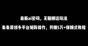 最新ai流量密码，傻瓜式搬运玩法，条条原创，多平台矩阵操作，月赚5万+保姆式教程-创客云联盟