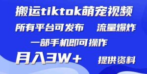 (9618期)搬运Tiktok萌宠类视频,一部手机即可。所有短视频平台均可操作,月入3W+-创客云联盟